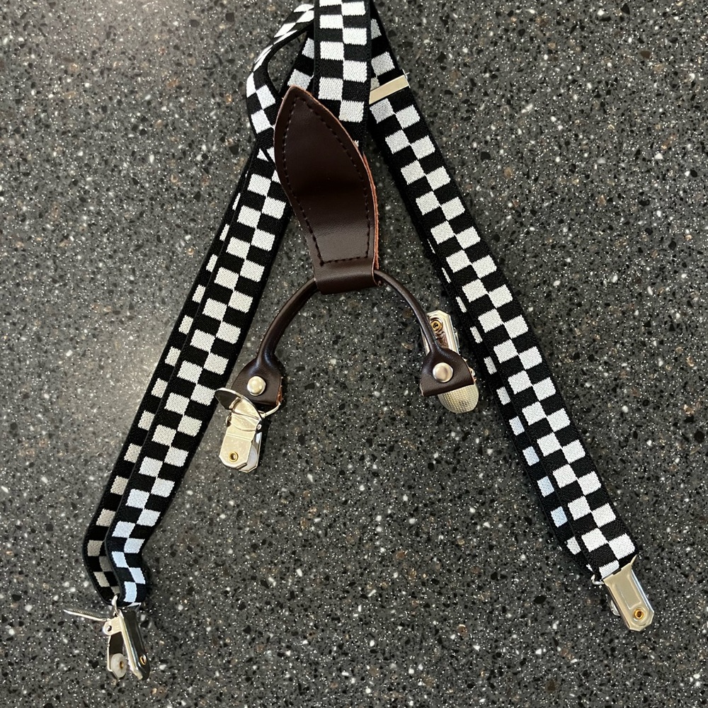 Kids checkered suspenders great for race day. Indy 500!